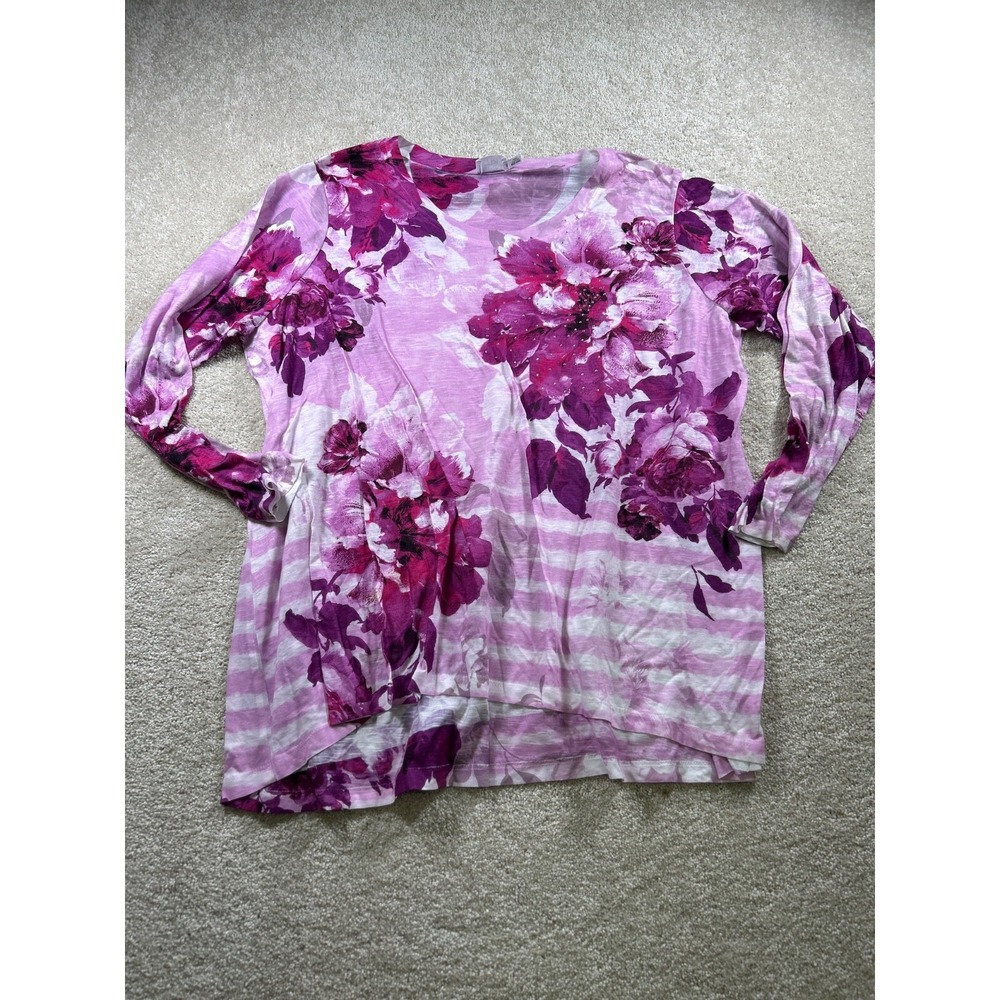 Time And Tru Womens Size XXXL (22) Purple Floral T Shirt Embellished Long Sleeve